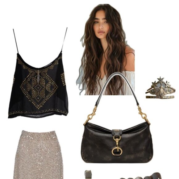 Express Black Sequin & Velvet Camisole Geometric Boho Party Top Holiday Glam - Picture 6 of 7